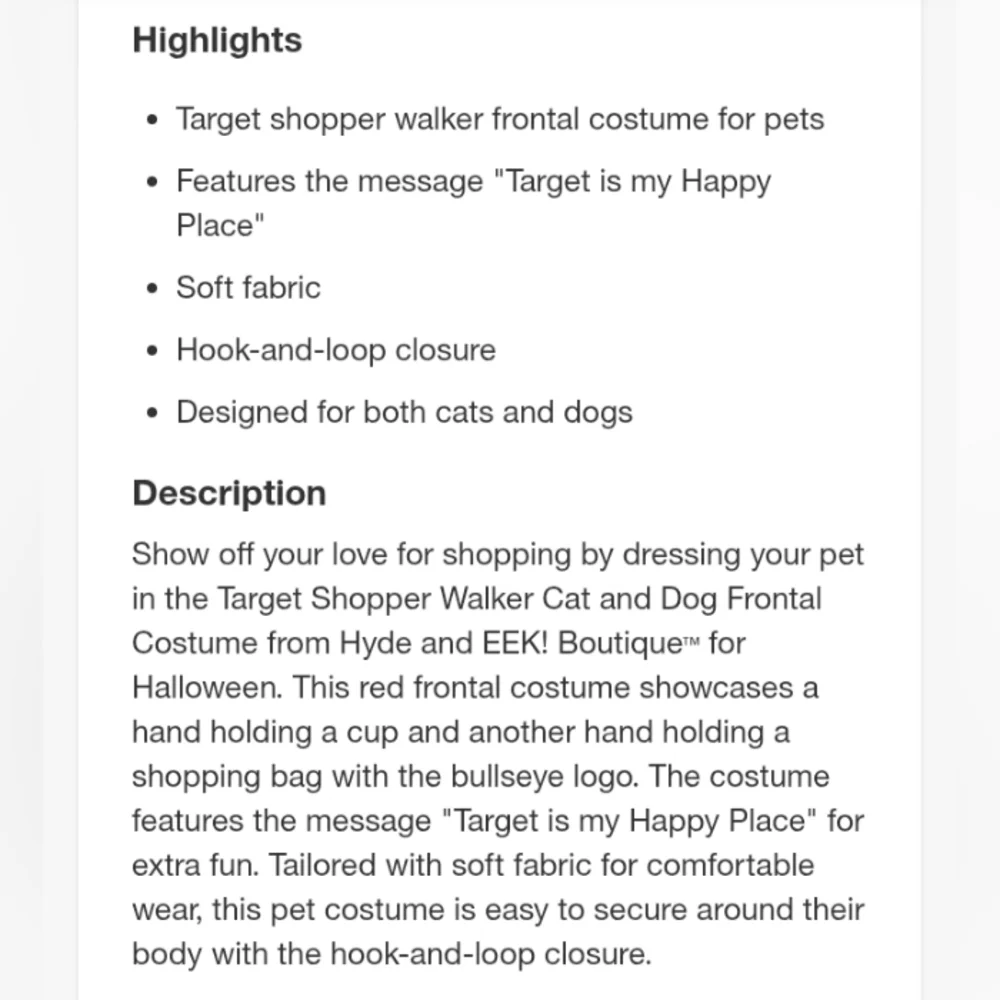 NWT Target Shopper Dog Cat Halloween Costume Bag Removable Squeaky Toy Cup Large